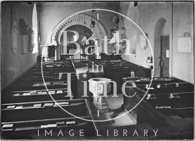 Interior of St. John the Evangelist Church, Elkstone, Gloucestershire c.1934