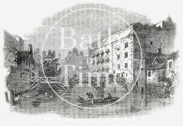 The Northgate Brewery and bridge, Bath 1860