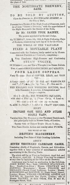 Sales particulars of the contents of the Northgate Brewery, Bath 1869