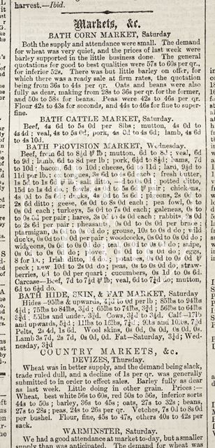 A summary of the business of the various markets in the area, including the Corn Market, Bath 1868