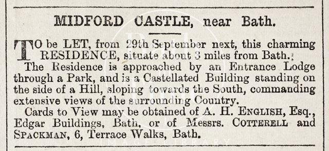 Midford Castle, to be let 1868