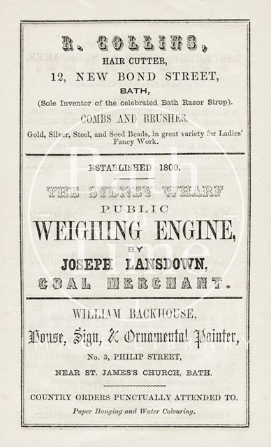 Assorted Trade Advertisements from the Bath Directory 1854