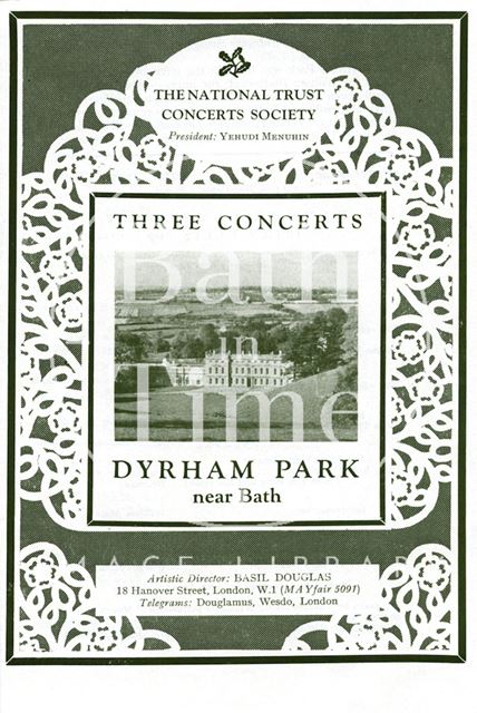 Programme for Three Concerts at Dyrham Park, Gloucestershire either 1961 or 1967