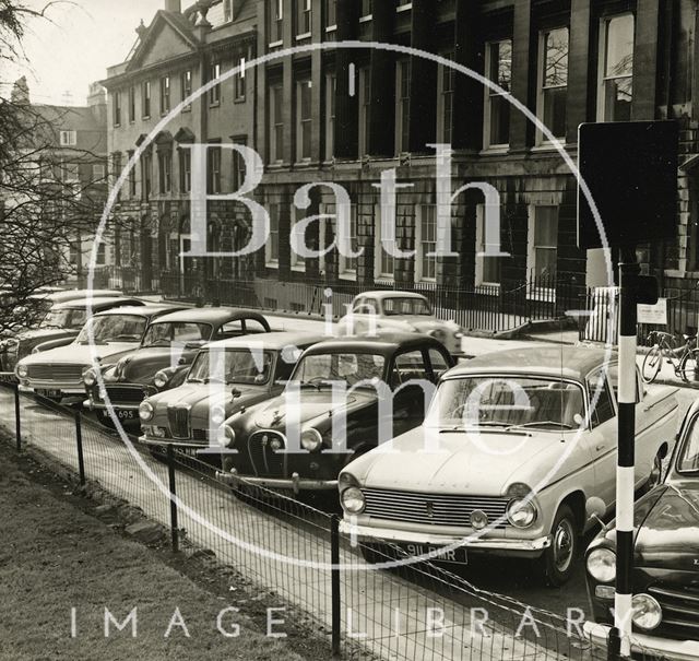 A lovely collection of 1960s cars parked on the west side of Queen Square, Bath c.1966
