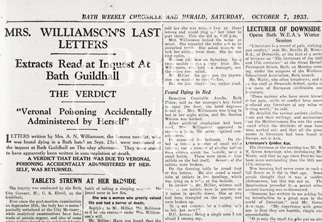 Inquest into the death of novelist Mrs. A.M. Williamson 1933