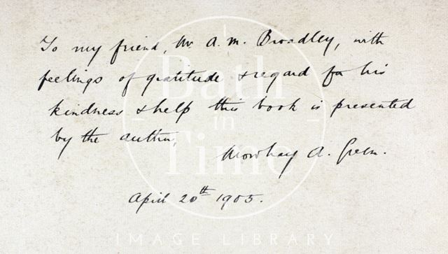 Inscription on frontispiece from Mowbray Green to A.M. Broadley c.1905