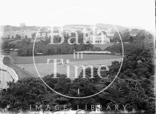 Clevedon Hall looking east over Salthouse Fields with Clevedon, Somerset in the background. The sea wall is on the left. c.1930