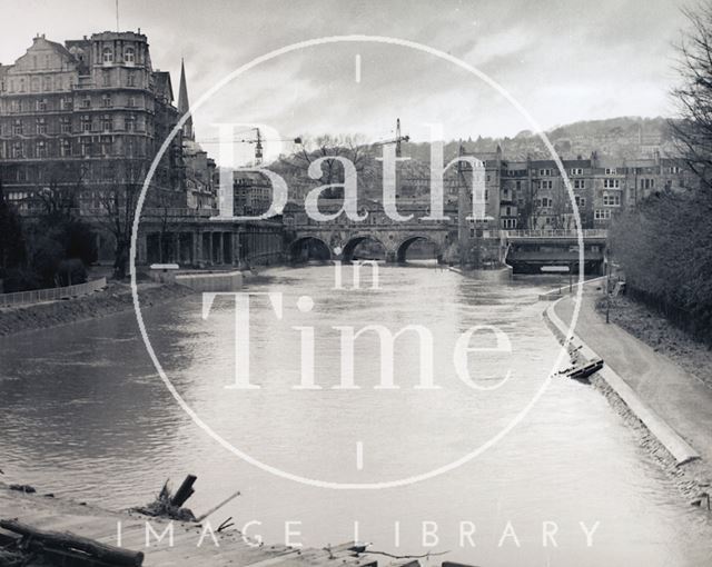 The river in flood looking towards Pulteney Bridge, Bath c.1973