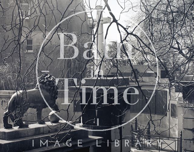 Lions at the entrance to Royal Victoria Park, Bath overlooking the war memorial c.1973