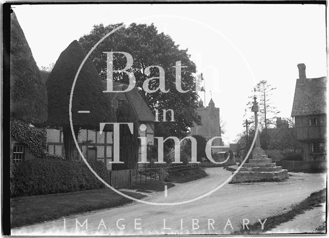 Memorial, timber framed houses and church, East Hagbourne, Oxfordshire c.1930