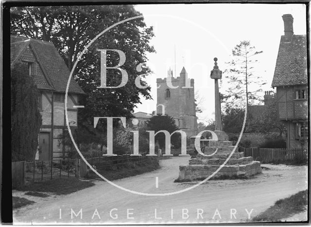 Memorial, timber framed houses and church, East Hagbourne, Oxfordshire c.1930