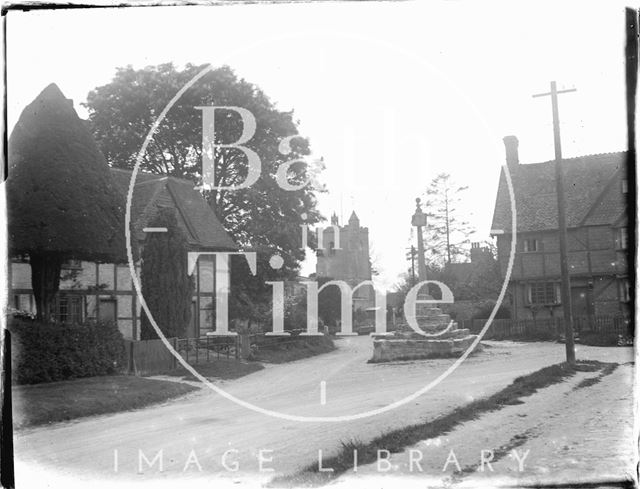 Memorial, timber framed houses and church, East Hagbourne, Oxfordshire c.1930