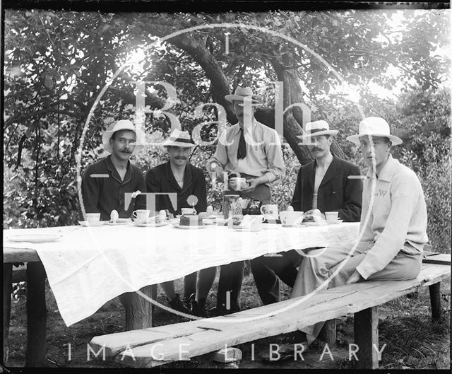 Picnicking by the river, possibly at Warleigh c.1900