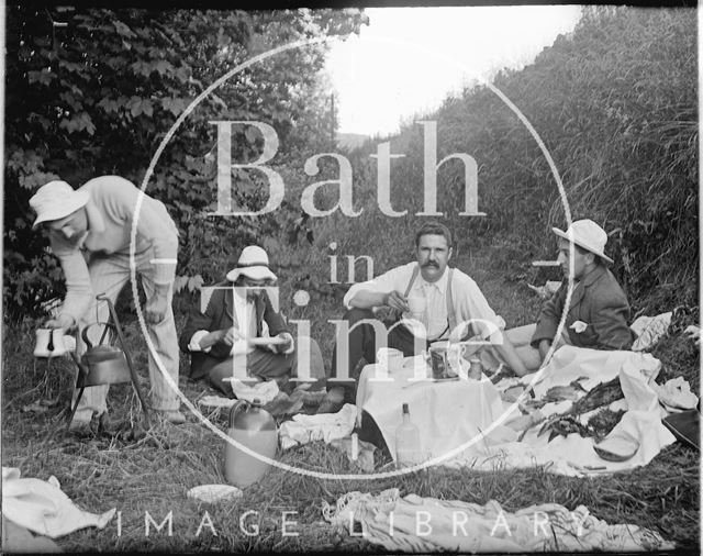 Picnicking by the river, possibly at Warleigh c.1900