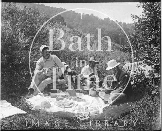 Picnicking by the river, possibly at Warleigh c.1900