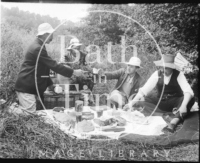 Picnicking by the river, possibly at Warleigh c.1900