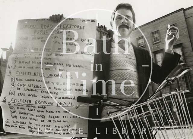 Andrew Nicholson, protester and cycling campaigner, London Road, Bath 1992