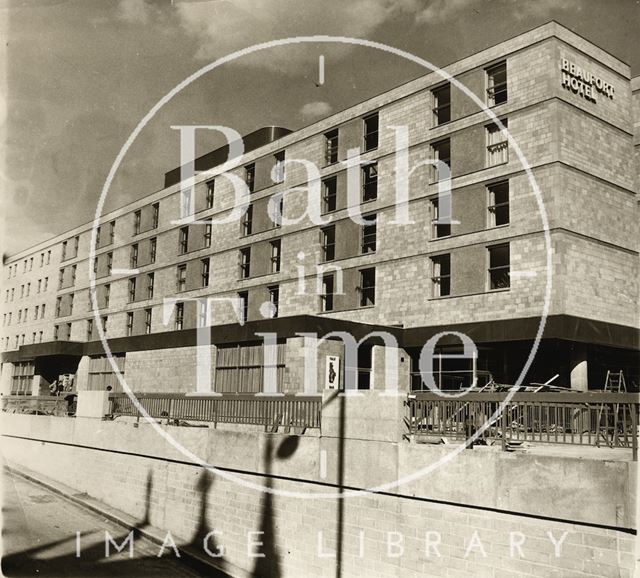 The newly constructed Beaufort Hotel, viewed from Walcot Street, Bath 1973