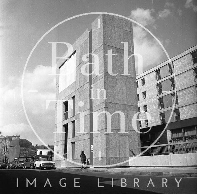 The Beaufort (Hilton) Hotel lift elevation and ventilation tower, Walcot Street, Bath 1973