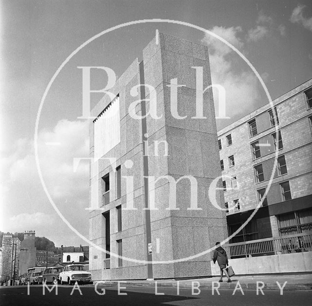 The Beaufort (Hilton) Hotel lift elevation and ventilation tower, Walcot Street, Bath 1973