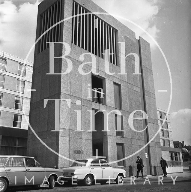 The Beaufort (Hilton) Hotel lift elevation and ventilation tower, Walcot Street, Bath 1973