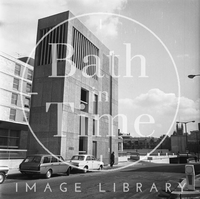 The Beaufort (Hilton) Hotel lift elevation and ventilation tower, Walcot Street, Bath 1973