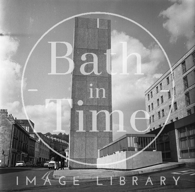 The Beaufort (Hilton) Hotel lift elevation and ventilation tower, Walcot Street, Bath 1973