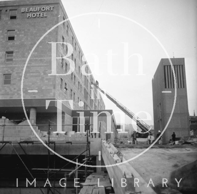 A mock fire rescue being carried out at the Beaufort Hotel, Walcot Street, Bath 1973