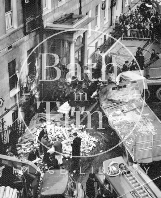 Lorry crash outside the Royal York Hotel, York Buildings, Bath 1970