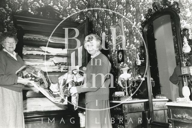 Sheila Betterton and a colleague with quilts at the American Museum in Britain, Claverton 1992