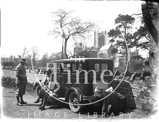 Self-portrait with wife picnicking near Wells, Somerset c.1924