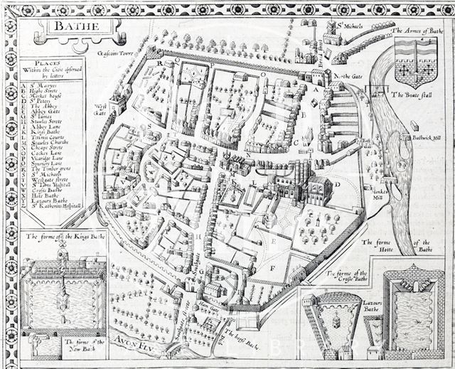 Bath as depicted in John Speed's Map of Somersetshire 1610