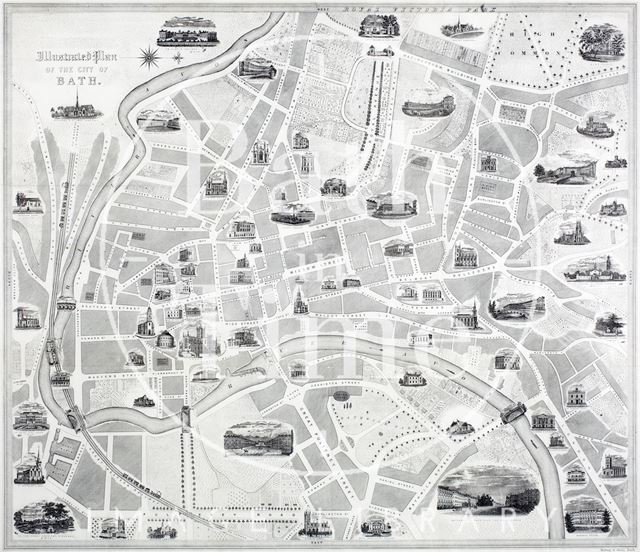 Illustrated Plan of the City of Bath, Hollway & Steel c.1862