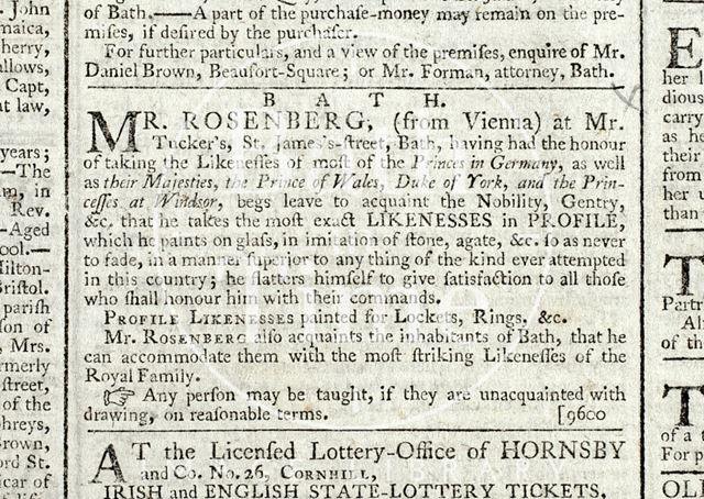 Mr. Rosenberg (from Vienna) at Mr. Tucker's, St. James's Street, Bath 1787