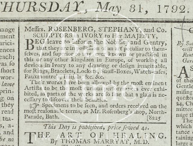 Messrs. Rosenberg, Stephany and Co., sculptors in ivory, North Parade, Bath 1782