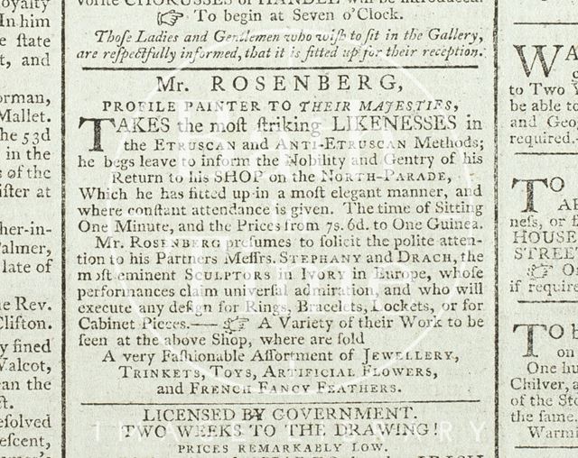 Mr. Rosenberg, profile painter to their Majesties, North Parade, Bath 1792