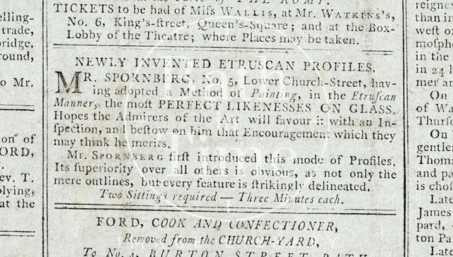 Newly invented Etruscan Profiles, Mr. Spornberg, 5, Lower Church Street, Bath 1792