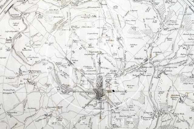 An Improved Map of the Villages, Roads, Farm Houses etc Five Miles round the City of Bath 1787 - detail