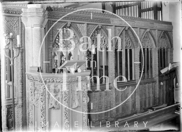 Pulpit inside St. John the Baptist Church, Lustleigh, Devon c.1905