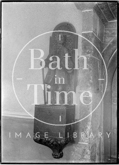 Statue, probably inside Pinhoe Church near Exeter, Devon c.1930