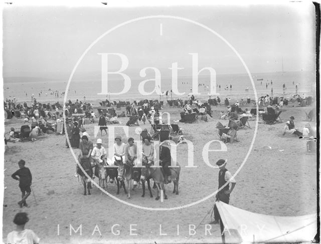 Donkeys on the beach at Weymouth, Dorset 1925