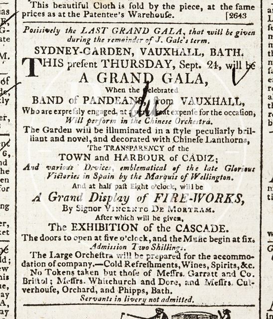 Positively the last Grand Gala at Sydney Gardens during J. Gale's term, Bath 1812