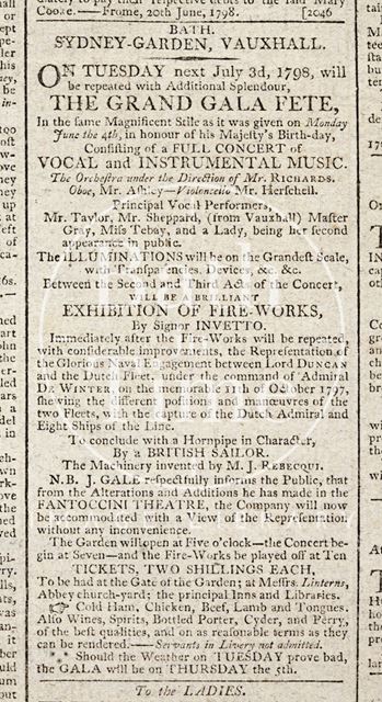 Sydney Gardens, Vauxhall Grand Gala Fete, Bath 1798