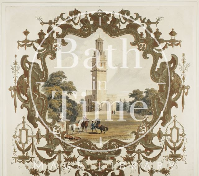 Ornamental title with view of Lansdown Tower, Bath 1844 - detail