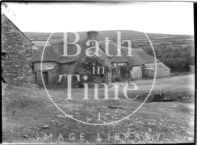 Thatched farm buildings at Collaven near Lydford, Dartmoor, Devon c.1906