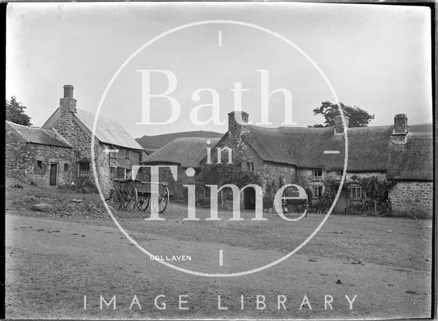 Thatched farm buildings at Collaven near Lydford, Dartmoor, Devon c.1907