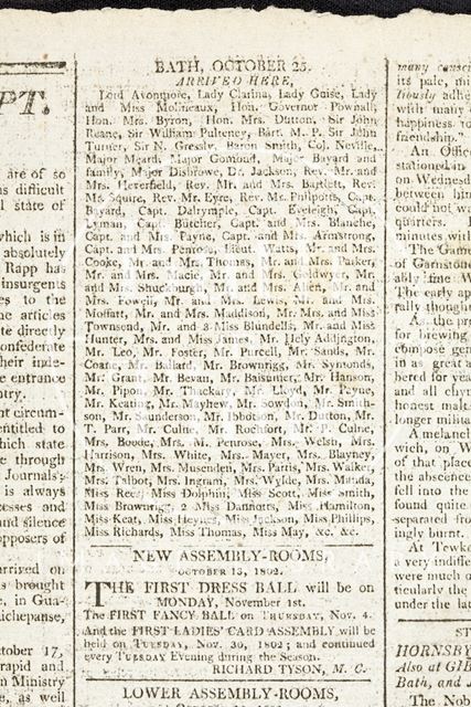 Notice of important Bath Arrivals 1802