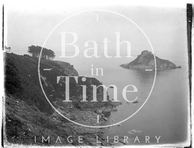 Thatcher Rock, viewed from the cliffs in Torbay, Paignton, Devon c.1930