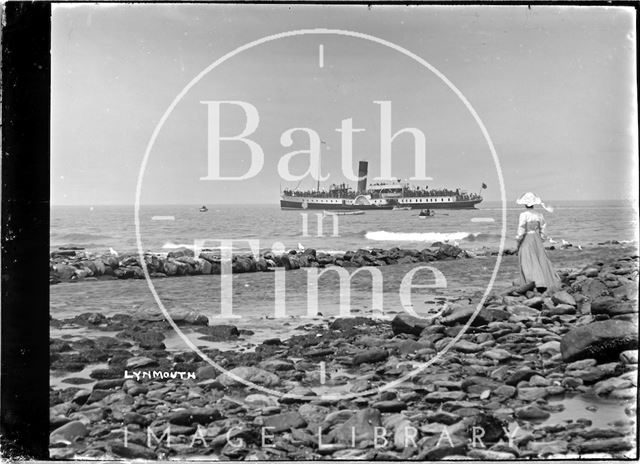 Watching a steamer at near Lynmouth, Exmoor, Devon c.1910