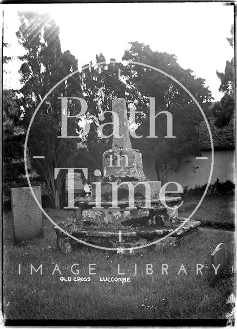 Old cross in the graveyard of the Church of St. Mary, Luccombe, Somerset c.1907